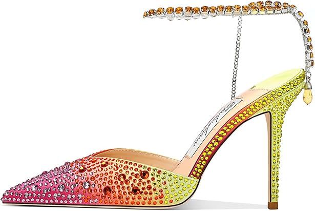 Cokvkuu Women’s Crystal Chain Heeled Sandals – Luxe Glamour